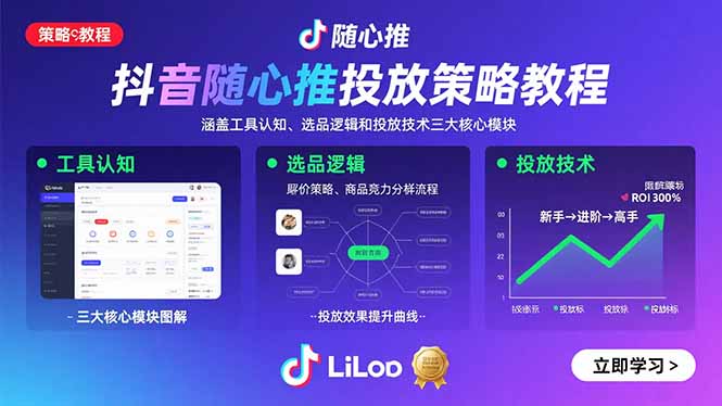 抖音随心推投放策略教程：涵盖工具认知、选品逻辑和投放技术三大核心模块-蚂蚁汇资源分享项目网