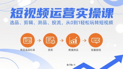 短视频运营实操课，选品、剪辑、测品、投流，从0到1轻松玩转短视频-蚂蚁汇资源分享项目网
