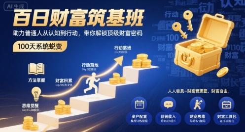百日财富筑基班，助力普通人从认知到行动，带你解锁顶级财富密码-蚂蚁汇资源分享项目网
