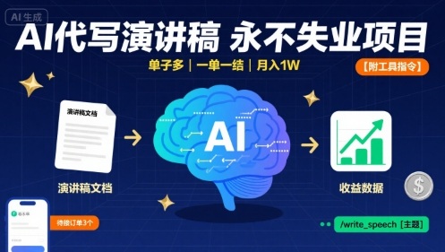 AI代写演讲稿，永不失业项目，单子多，一单一结，月入1W【附工具指令】-蚂蚁汇资源分享项目网