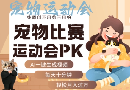 AI一键生成宠物比赛运动会PK视频，纯原创不用剪不用拍，每天十分钟，轻松月入过1W+-蚂蚁汇资源分享项目网