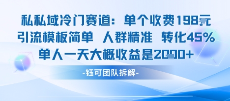 私域冷门赛道单个收费198米引流模板简单人群精准 45%的转化率单人一天大概收益多张-蚂蚁汇资源分享项目网