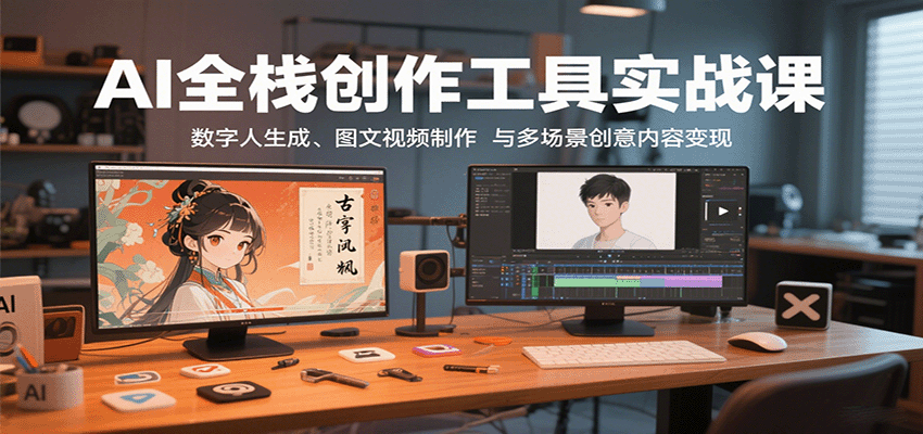 AI全栈创作工具实战课：数字人生成、图文视频制作与多场景创意内容变现-蚂蚁汇资源分享项目网