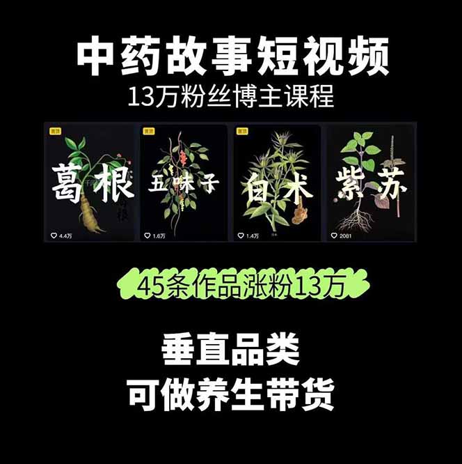 图片[1]-中草药养生赛道：AI文案+故事模板+橱带货，45条作品涨粉13w+单月变现1万+-蚂蚁汇资源分享项目网