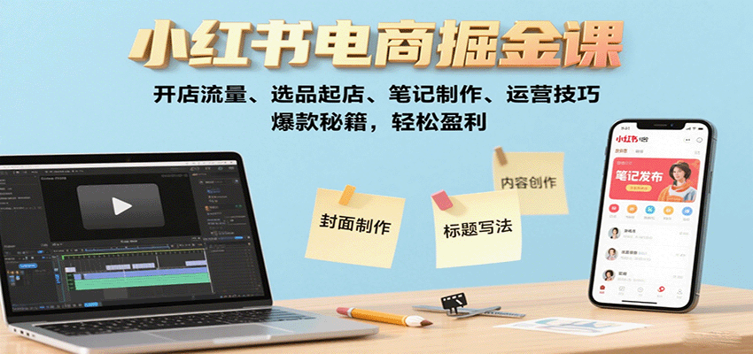 小红书电商掘金课：开店流量、选品起店、笔记制作、运营技巧，爆款秘籍，轻松盈利-蚂蚁汇资源分享项目网