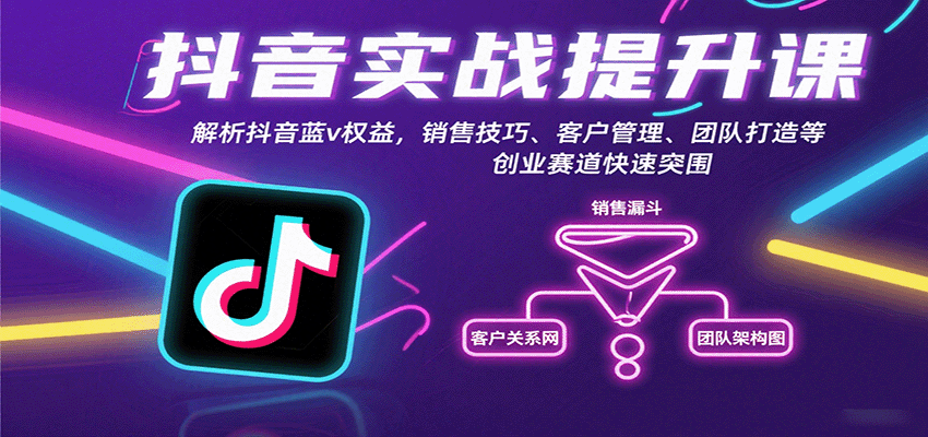 抖音实战提升课：解析抖音蓝v权益，销售技巧、客户管理、团队打造等创业赛道快速突围-蚂蚁汇资源分享项目网