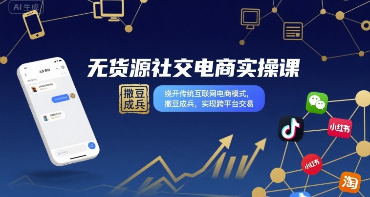 无货源社交电商实操课，绕开传统互联网电商模式，撒豆成兵，实现跨平台交易-蚂蚁汇资源分享项目网