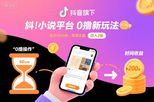 抖音旗下小说平台0撸新玩法，每天挂G60分钟，简单无脑，日入2张【揭秘】-蚂蚁汇资源分享项目网