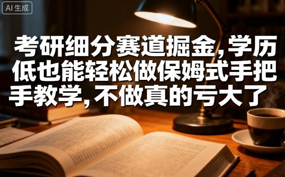考研细分赛道掘金，日入1k+，学历低也能轻松做保姆式手把手教学，不做真的亏大了【揭秘】-蚂蚁汇资源分享项目网