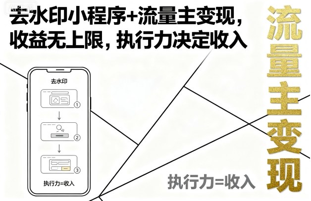 去水印小程序+流量主变现，收益无上限，执行力决定收入-蚂蚁汇资源分享项目网