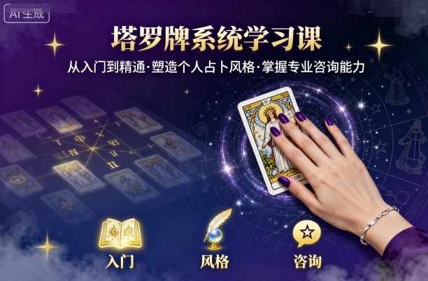 塔罗牌系统学习课，助你从入门到精通，塑造个人占卜风格，掌握专业咨询能力-蚂蚁汇资源分享项目网