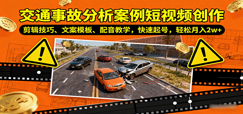 交通事故分析案例短视频创作，剪辑技巧、文案模板、配音教学，快速起号，轻松月入2w+-蚂蚁汇资源分享项目网