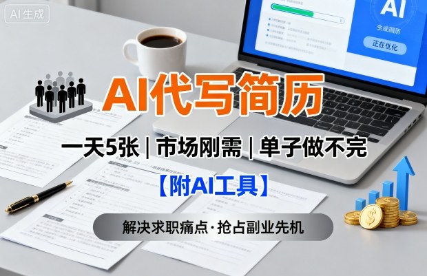 AI代写简历，一天5张，今年找工作难，市场刚需，单子做不完【附AI工具】-蚂蚁汇资源分享项目网