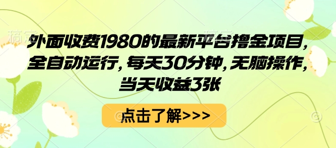 外面收费1980的最新平台撸金项目，全自动运行，每天30分钟，无脑操作，当天收益3张【揭秘】-蚂蚁汇资源分享项目网