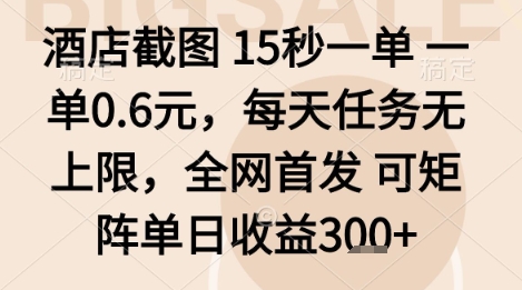 酒店截图项目，15秒一单，一单0.6米，每天任务无上限，全网首发可矩阵单日收益3张+【揭秘】-蚂蚁汇资源分享项目网