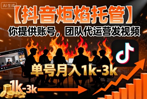 【抖音炬焰托管】你提供账号，团队代运营发视频，单号月入1k+【揭秘】-蚂蚁汇资源分享项目网
