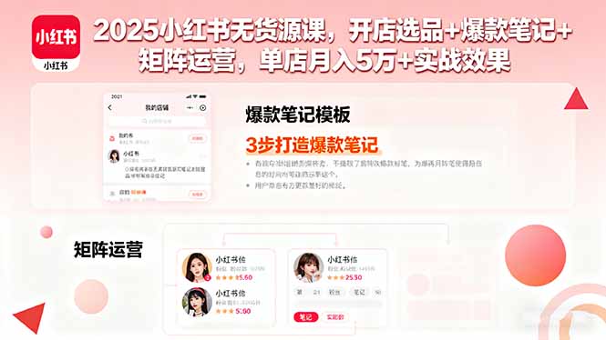 2025小红书无货源课，开店选品+爆款笔记+矩阵运营，单店月入5万+实战效果-蚂蚁汇资源分享项目网