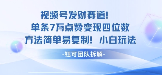 视频号发财赛道单条7W点赞变现四位数方法简单易复制小白玩法-蚂蚁汇资源分享项目网