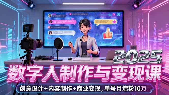 2025数字人制作与变现课，创意设计+内容制作+商业变现，单号月增粉10万+-蚂蚁汇资源分享项目网