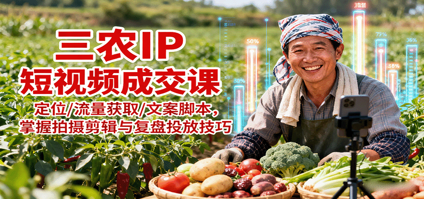 三农IP短视频成交课：定位/流量获取/文案脚本，掌握拍摄剪辑与复盘投放技巧-蚂蚁汇资源分享项目网