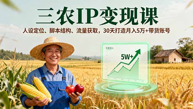三农IP变现课，人设定位、脚本结构、流量获取，30天打造月入5万+带货账号-蚂蚁汇资源分享项目网