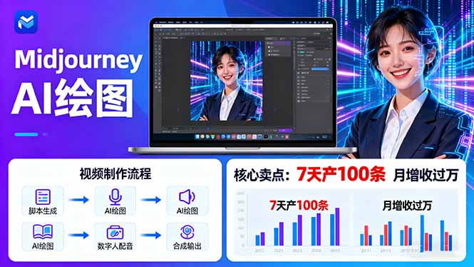 AI绘图照片开口说话视频制作：Midjourney+数字人，7天产100条月增收过万-蚂蚁汇资源分享项目网