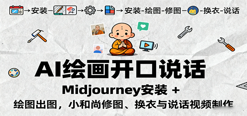 AI绘画开口说话，Midjourney安装 + 绘图出图，小和尚修图、换衣与说话视频制作-蚂蚁汇资源分享项目网