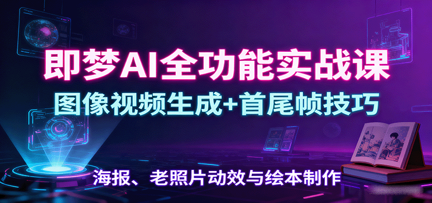即梦AI全功能实战课：图像视频生成+首尾帧技巧，海报、老照片动效与绘本制作-蚂蚁汇资源分享项目网