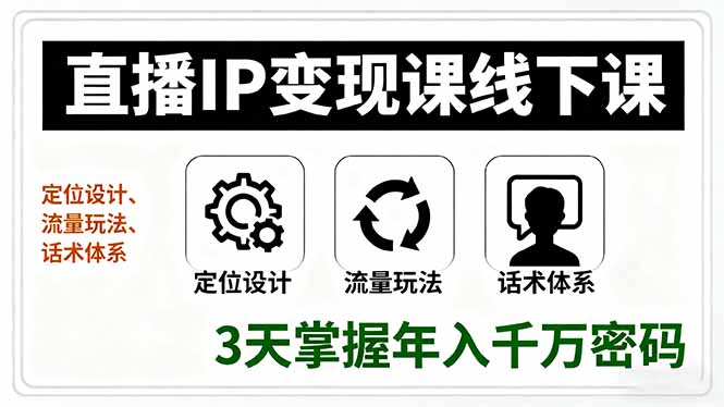 直播IP变现课线下课，定位设计、流量玩法、话术体系，3天掌握年入千万密码-蚂蚁汇资源分享项目网