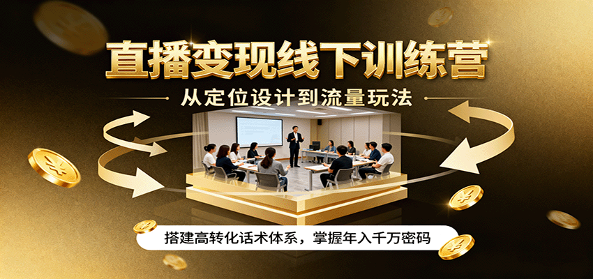 直播变现线下训练营，从定位设计到流量玩法，搭建高转化话术体系，掌握年入千万密码-蚂蚁汇资源分享项目网