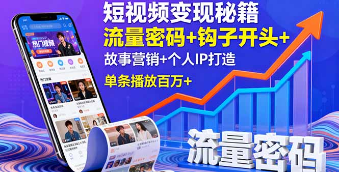 短视频变现秘籍，流量密码+钩子开头+故事营销+个人IP打造，单条播放百万+-蚂蚁汇资源分享项目网
