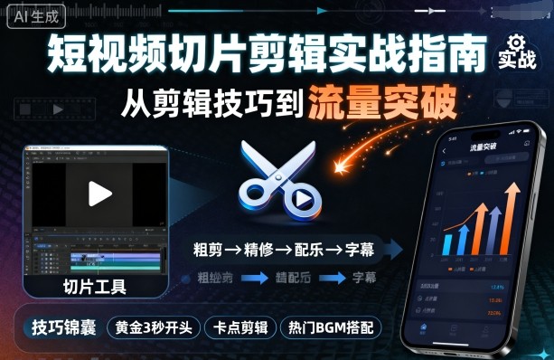 短视频切片剪辑实战指南，从剪辑技巧到流量突破-蚂蚁汇资源分享项目网
