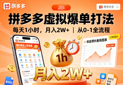 拼多多虚拟爆单打法，每天1小时，月入2W+，从0-1全流程-蚂蚁汇资源分享项目网