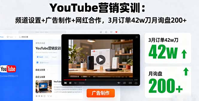 YouTube营销实训：频道设置+广告制作+网红合作，3月订单42w刀月询盘200+-蚂蚁汇资源分享项目网