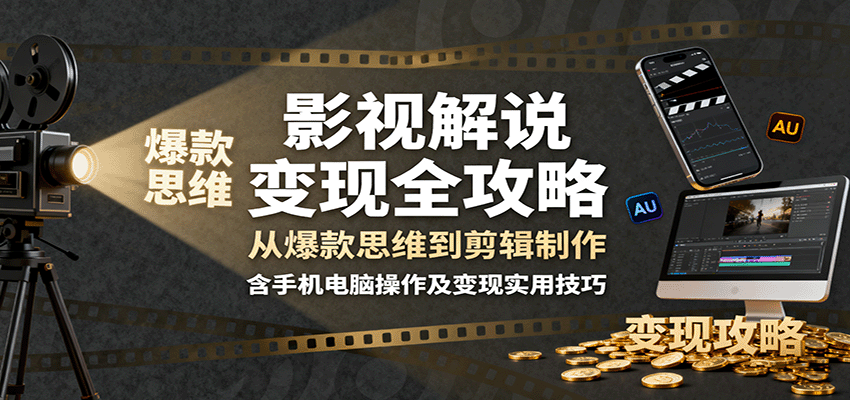 影视解说变现全攻略：从爆款思维到剪辑制作，含手机电脑操作及变现实用技巧-蚂蚁汇资源分享项目网