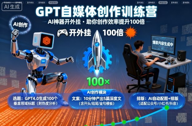 GPT自媒体创作训练营：AI神器开外挂，助你创作效率提升100倍-蚂蚁汇资源分享项目网