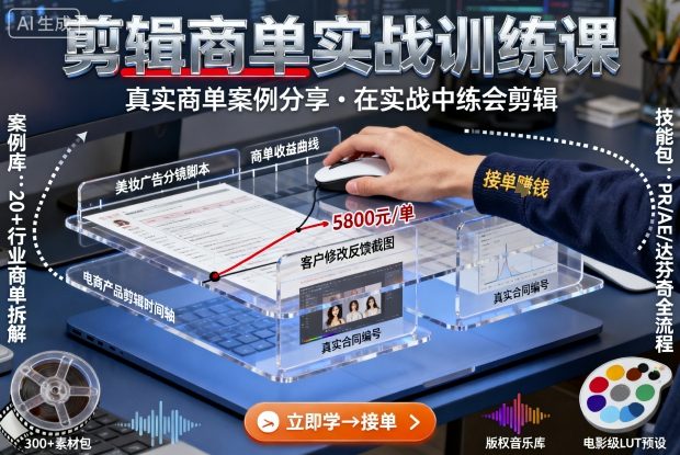 剪辑商单实战训练课，真实商单案例分享，在实战中练会剪辑-蚂蚁汇资源分享项目网