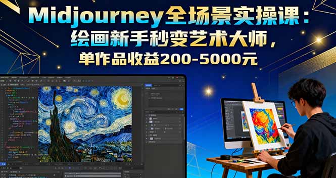 Midjourney全场景实操课：绘画新手秒变艺术大师，单作品收益200-5000元-蚂蚁汇资源分享项目网