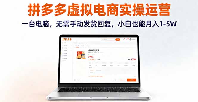 拼多多虚拟电商实操运营，一台电脑，无需手动发货回复，小白也能月入1-5W-蚂蚁汇资源分享项目网