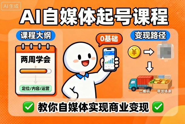 AI自媒体起号课程，0基础小白两周学会，教你自媒体实现商业变现-蚂蚁汇资源分享项目网