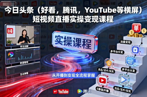 今日头条(好看，腾讯，YouTube等横屏)短视频直播实操变现课程-蚂蚁汇资源分享项目网