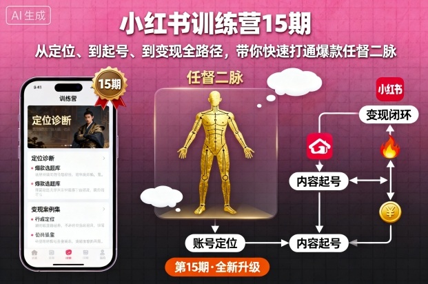 小红书训练营15期，从定位、到起号、到变现全路径，带你快速打通爆款任督二脉-蚂蚁汇资源分享项目网