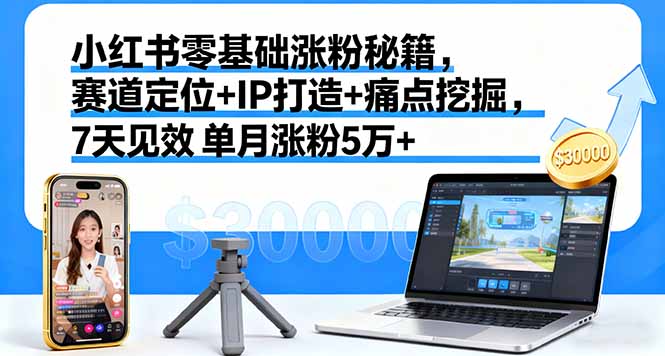 小红书零基础涨粉秘籍，赛道定位+IP打造+痛点挖掘，7天见效 单月涨粉5万+-蚂蚁汇资源分享项目网