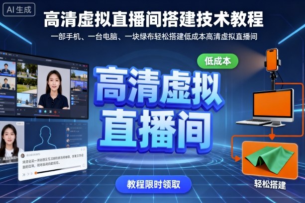 高清虚拟直播间搭建技术教程，一部手机、一台电脑、一块绿布轻松搭建低成本高清虚拟直播间-蚂蚁汇资源分享项目网