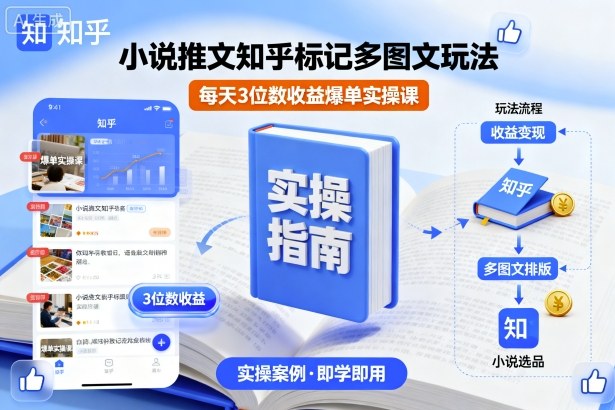 小说推文知乎标记多图文玩法，每天3位数收益爆单实操课-蚂蚁汇资源分享项目网