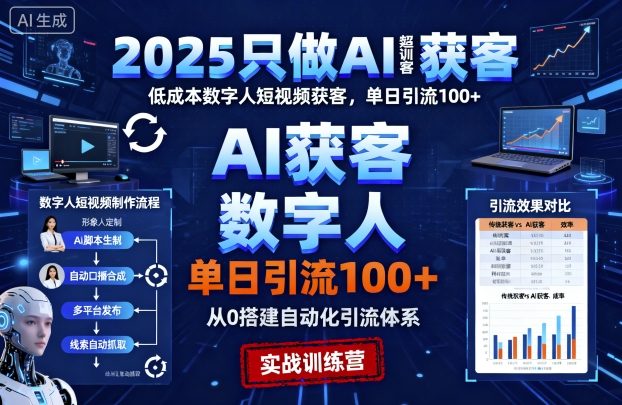 2025只做AI获客，AI超级获客实训营，低成本数字人短视频获客，单日引流100+-蚂蚁汇资源分享项目网