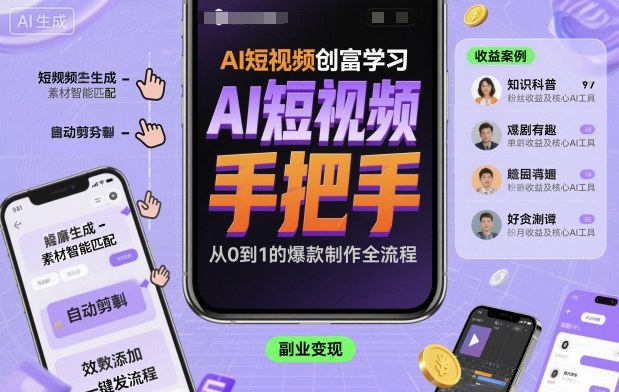 AI短视频创富学习，手把手教会你制作AI短视频-蚂蚁汇资源分享项目网