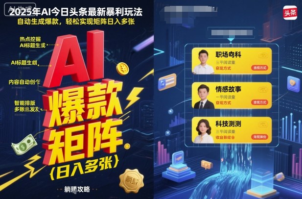 2025年AI今日头条最新暴利玩法，自动生成爆款，轻松实现矩阵日入多张-蚂蚁汇资源分享项目网