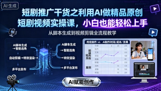短剧推广干货之利用AI做精品原创短剧视频实操课，小白也能轻松上手-蚂蚁汇资源分享项目网