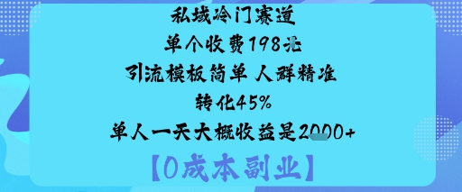 私域冷门赛道:单个收费198米引流模板简单人群精准转化45%单人一天大概收益是1k+-蚂蚁汇资源分享项目网